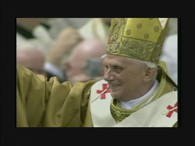 pope ronald saluting while wearing a golden hat