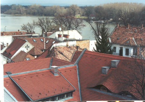 an old city with red tiled roofs