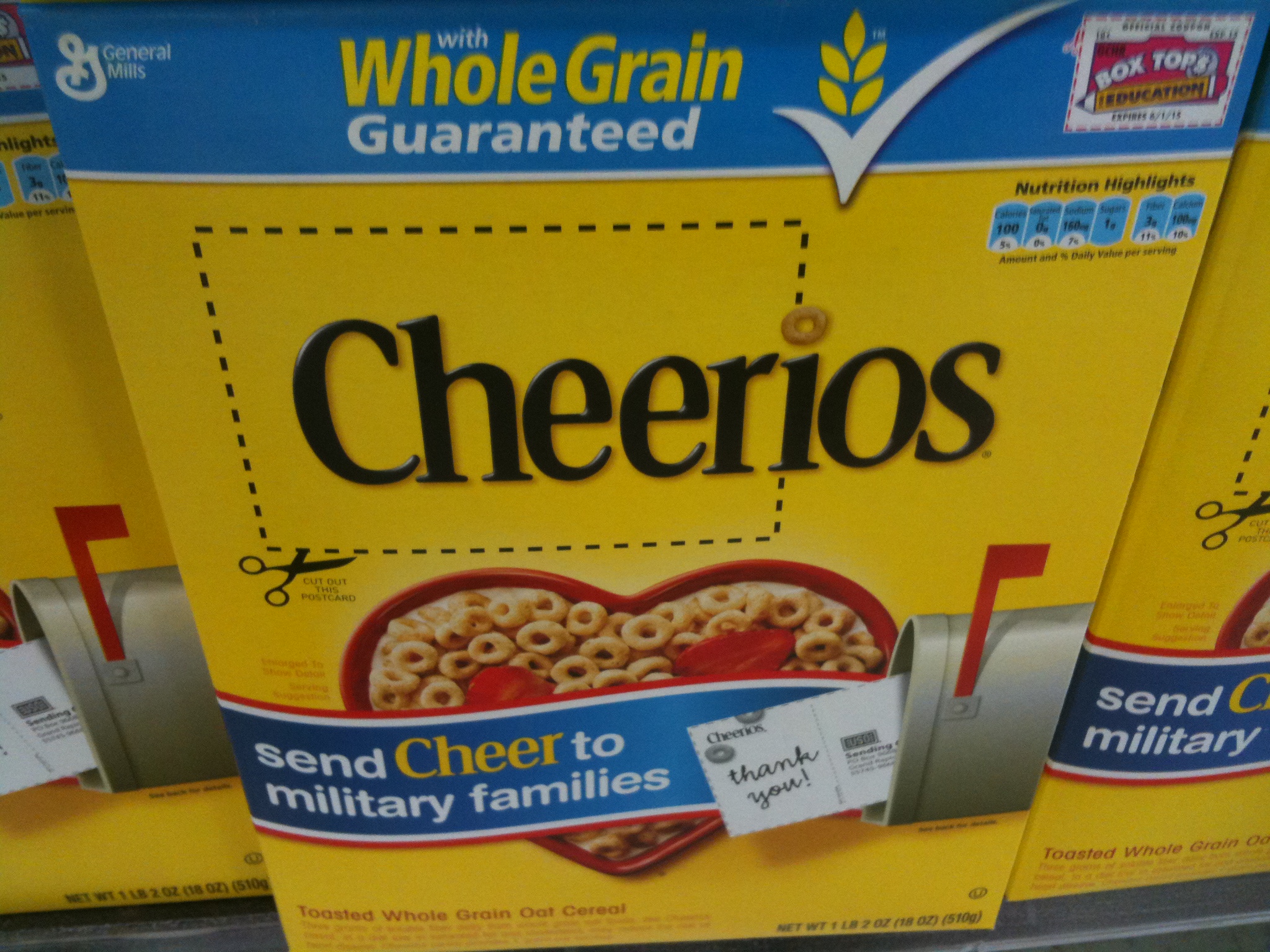 some packages of cheerios cereal are on sale
