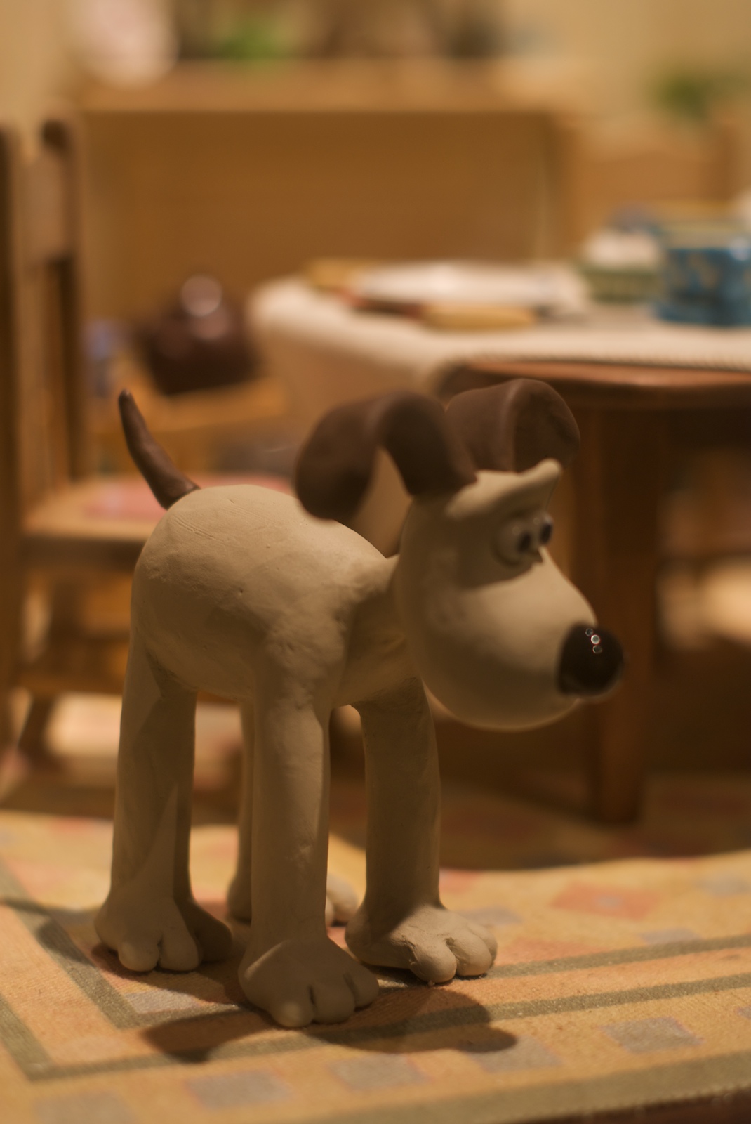 an animation dog is standing on the rug