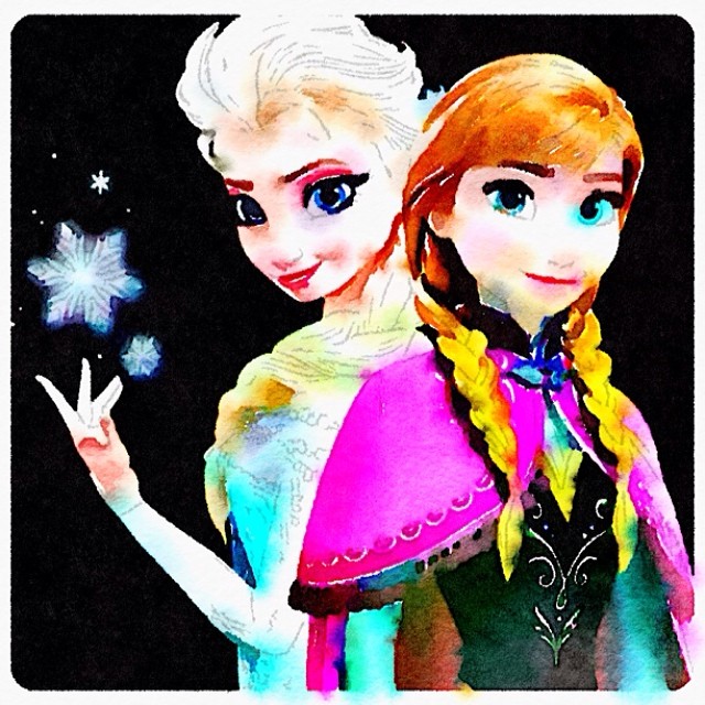 two frozen princesses in ice age outfits with snow flakes