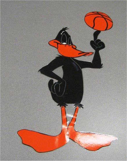 a painting of a bird with a basketball in it's hands