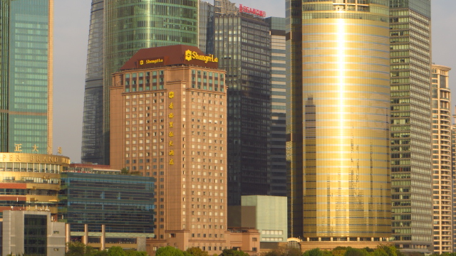 tall buildings are seen on the skyline in this picture