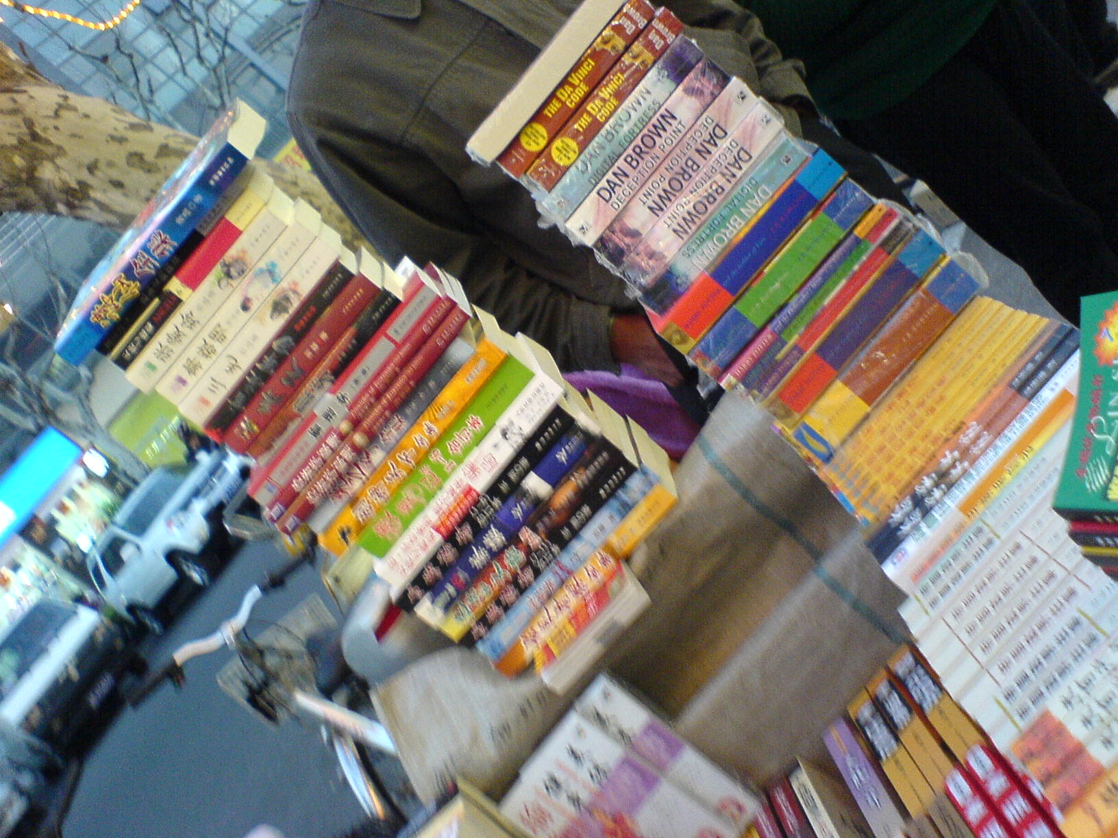 a number of books on display in a room