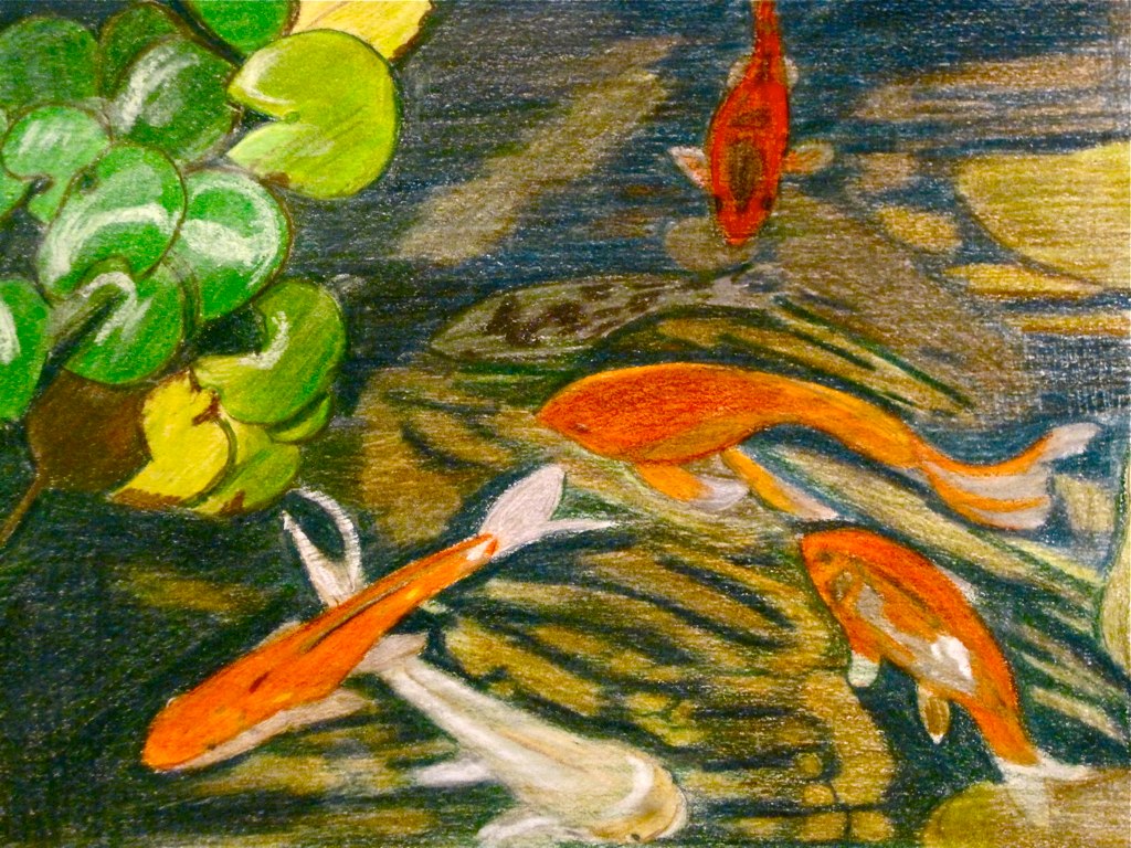 a painting of a couple of fish and plants