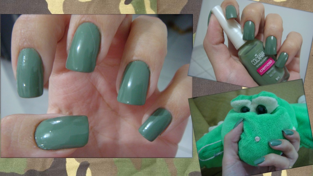 a collage of pos shows a person with green nails