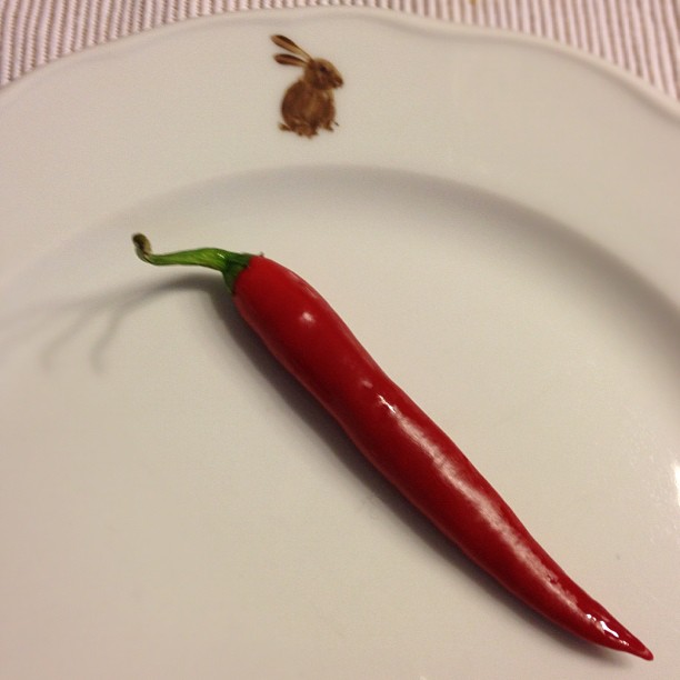 a red  pepper on a white plate