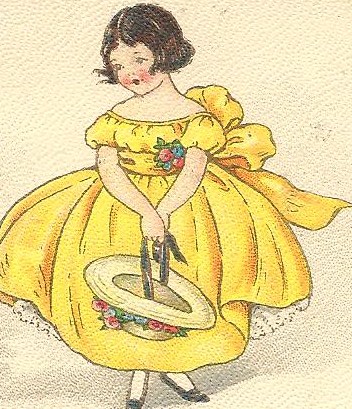 a woman in yellow dress holding a hat and wearing heels
