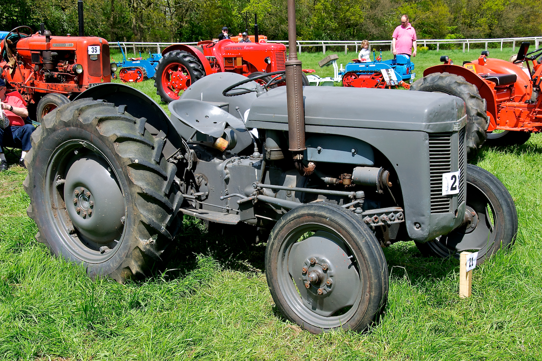 antique farm tractors are parked in a grassy field