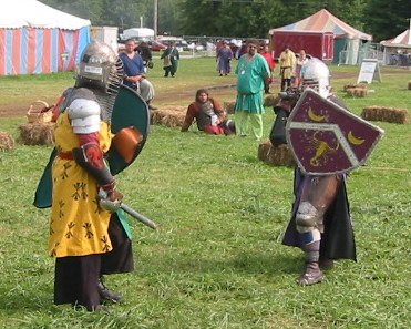 a man dressed up as knights holding armor