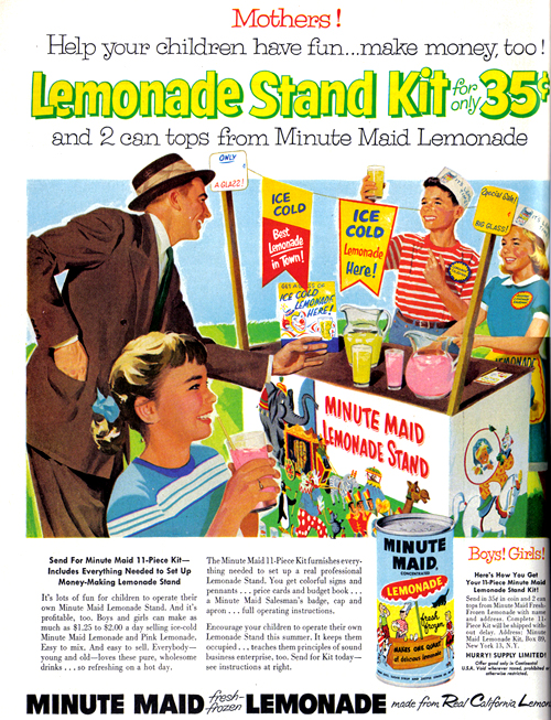 vintage ad for lemonade stand kit in 1970