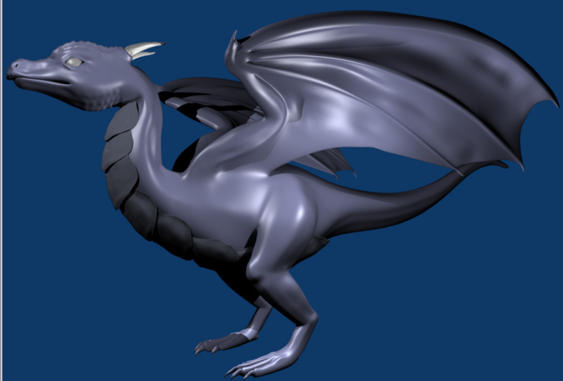 a gray dragon statue with wings folded