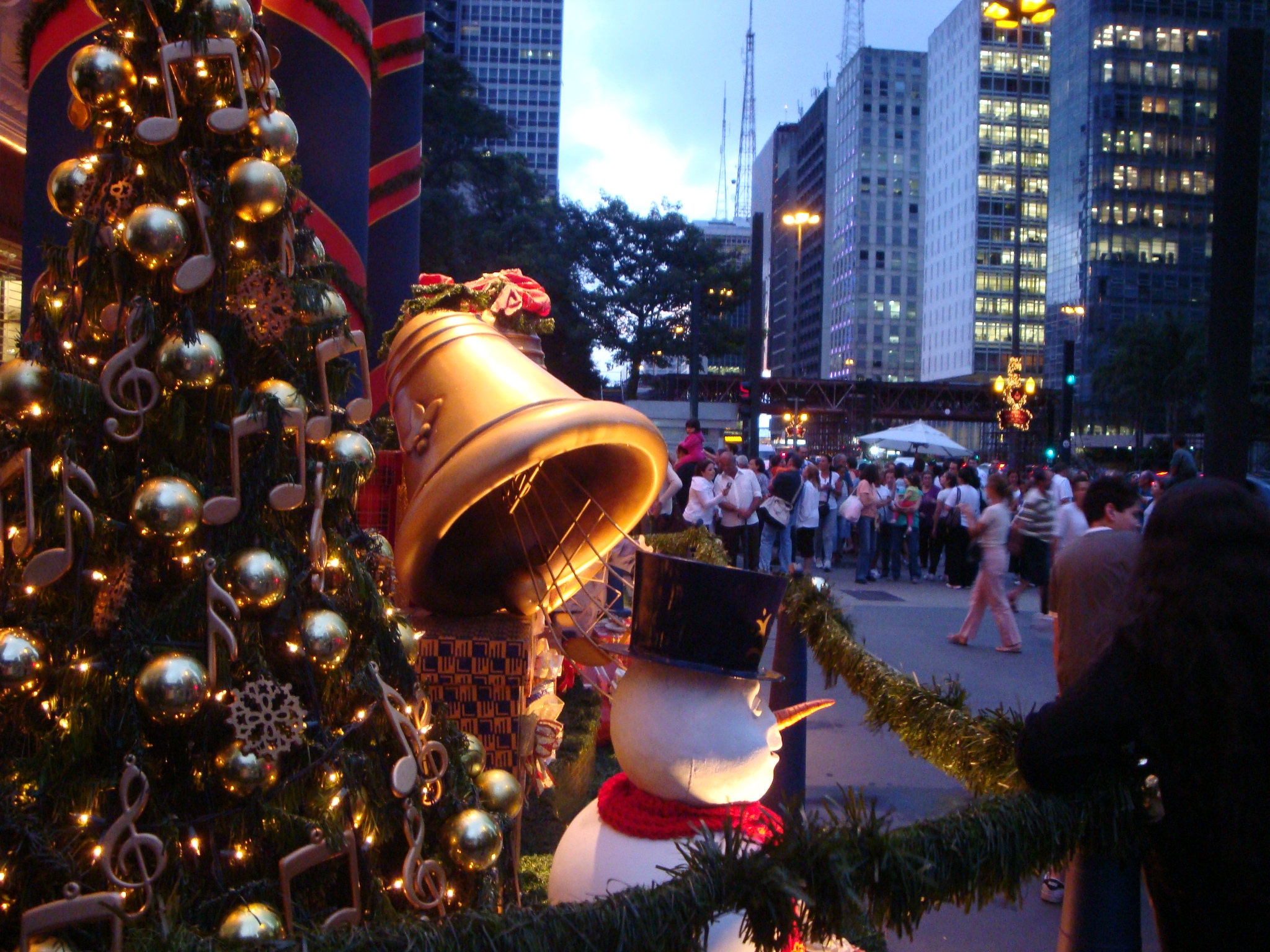 christmas decorations, bells and lights are on display