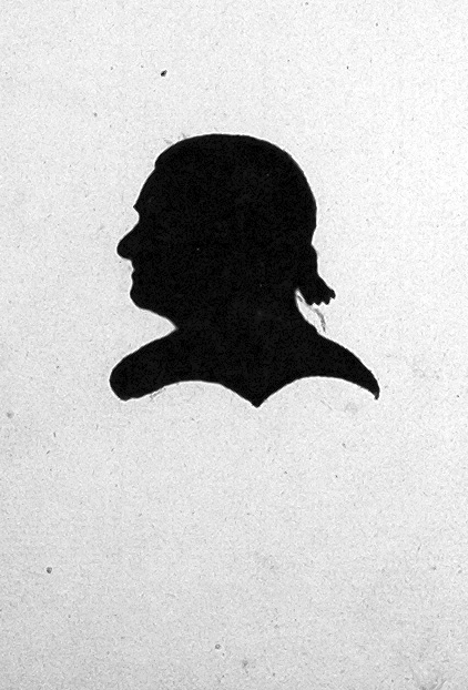 black and white silhouette of a person against white background