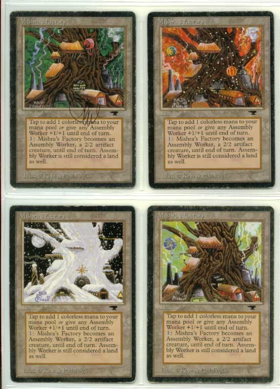 four cards are stacked together, showing the different scenes