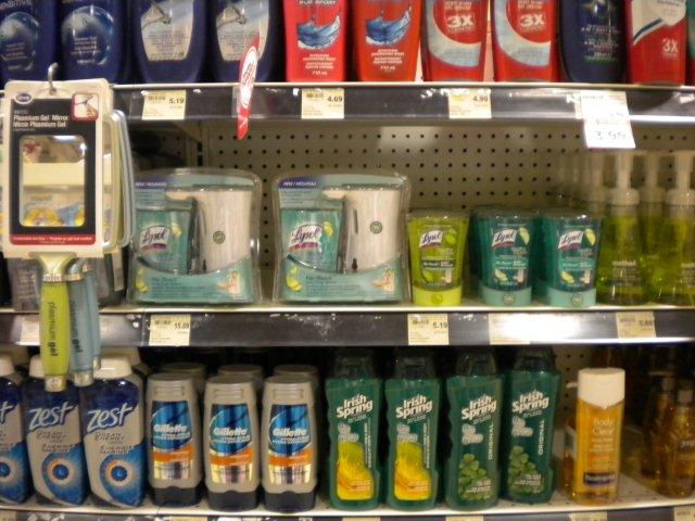 rows of different types and sizes of detergent on display