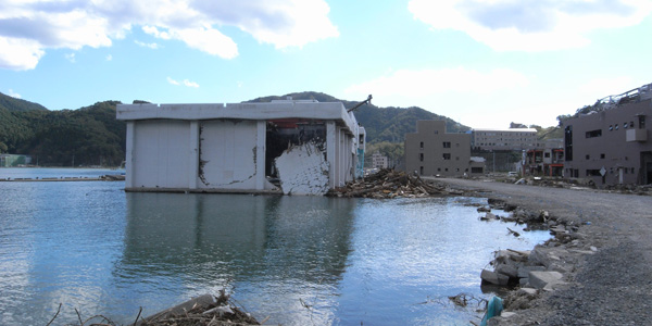 the building has been partially submerged in water