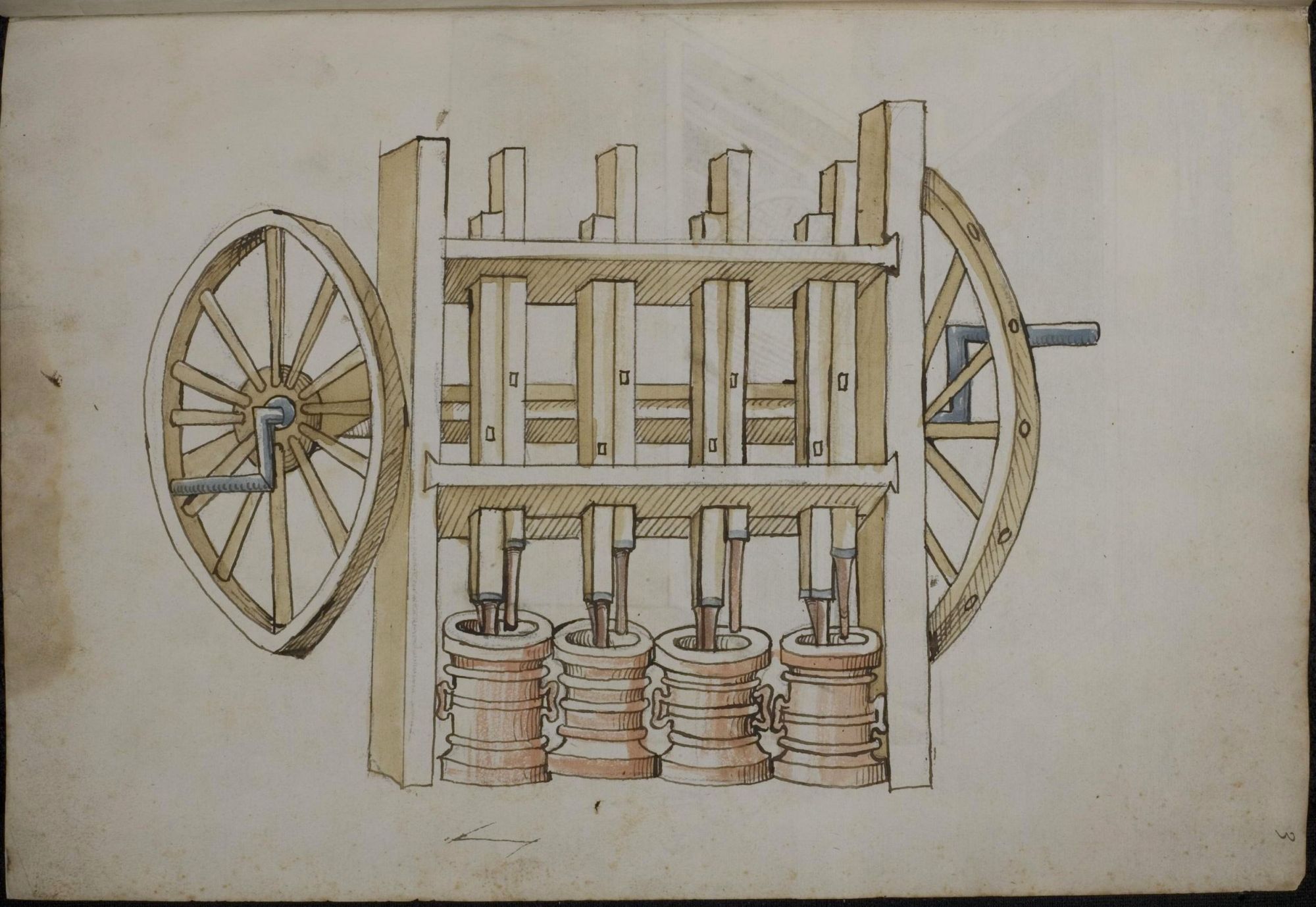 an antique drawing of a spinning wheel