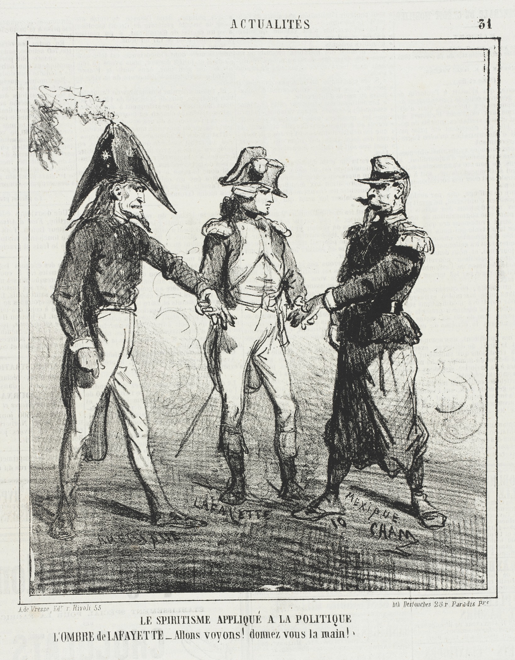 a cartoon showing three men wearing period clothes