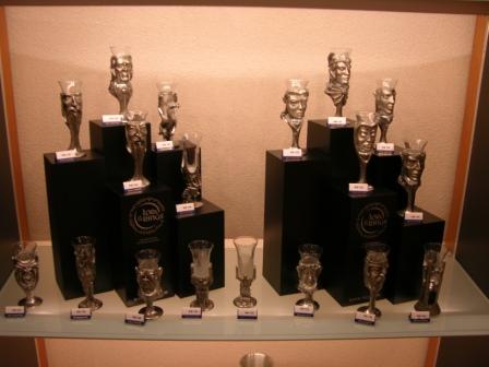 a display case full of trophy trophies
