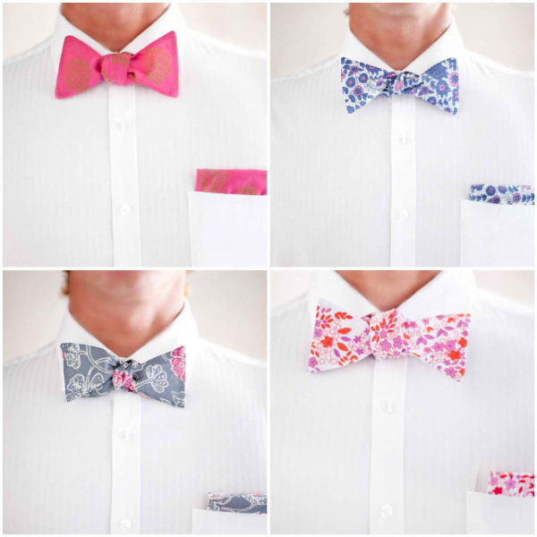 four pictures of different colored bow ties