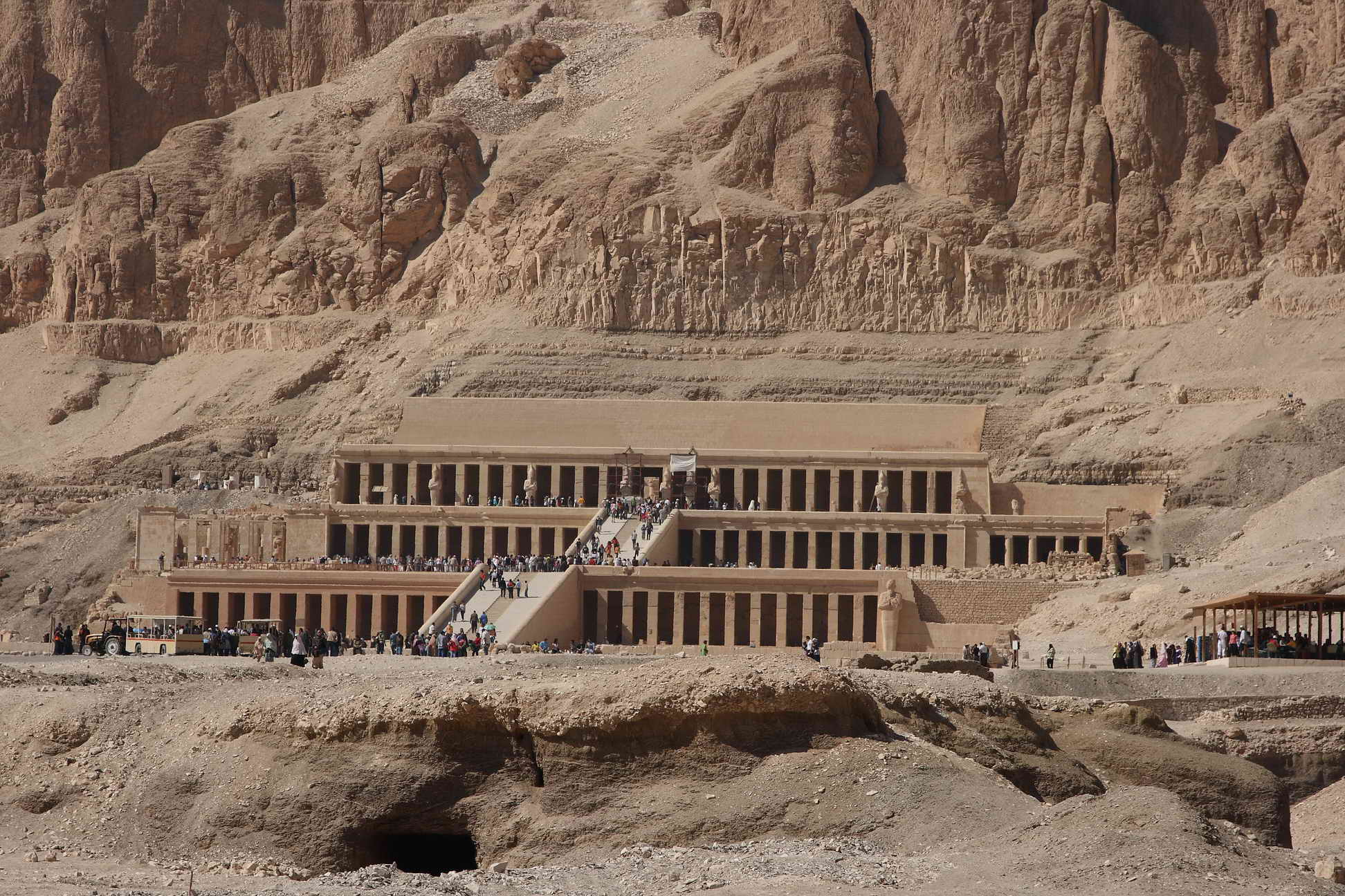 the temple of hatsheps in egypt is carved from the rock of a mountain
