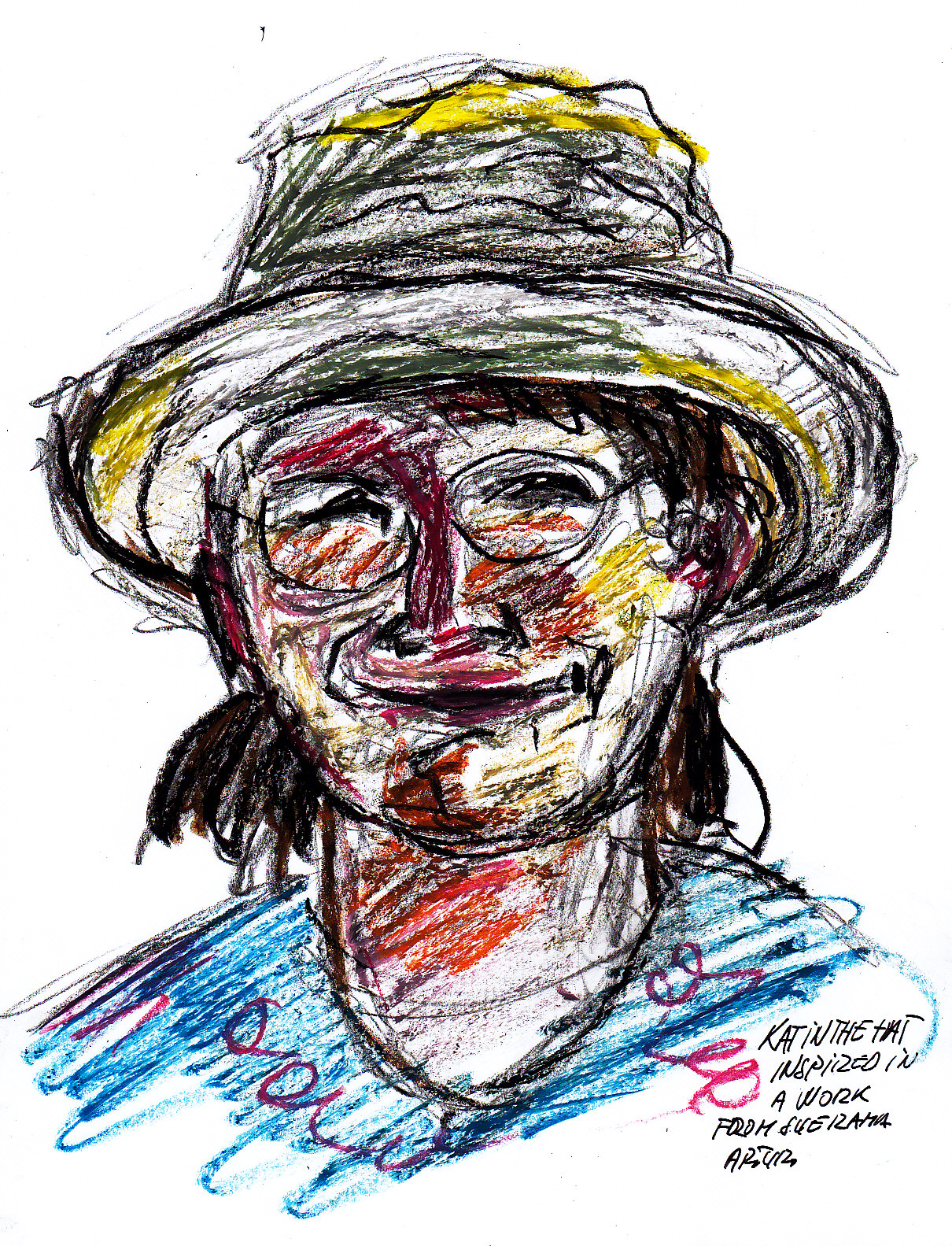 a drawing of a person wearing glasses and a hat