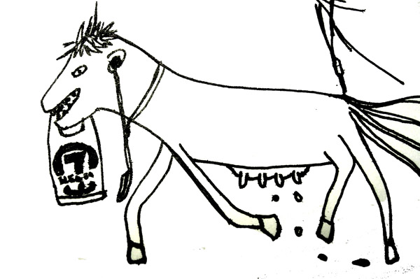 an outline of a horse in black and white