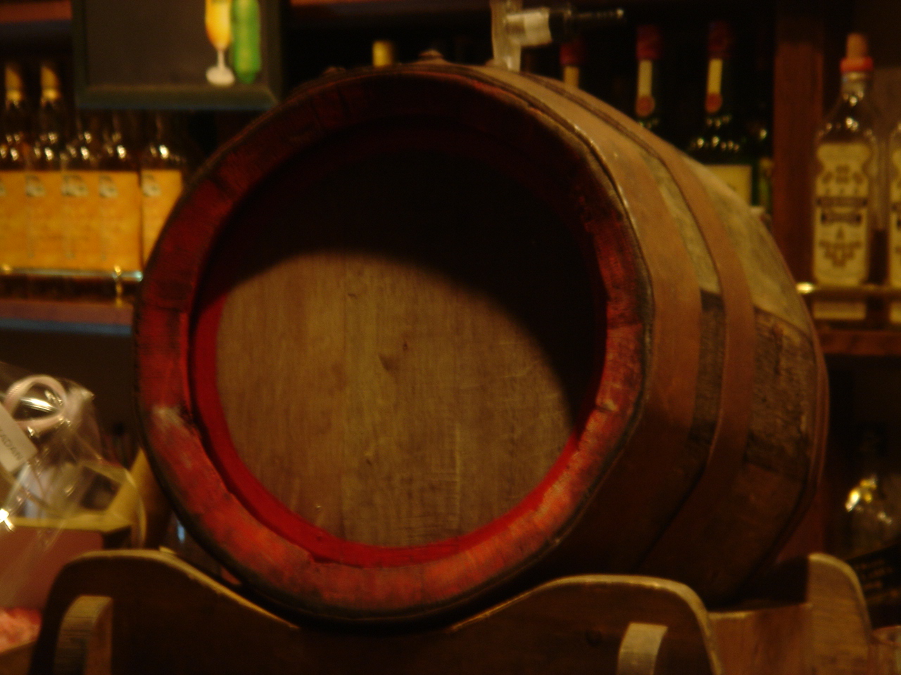 a large wooden barrel sitting on top of a table