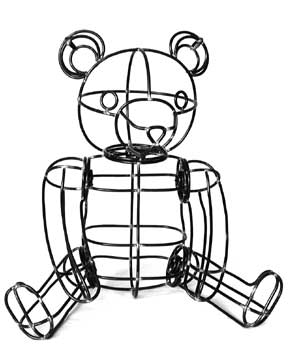 a black and white drawing of a wire bear figure