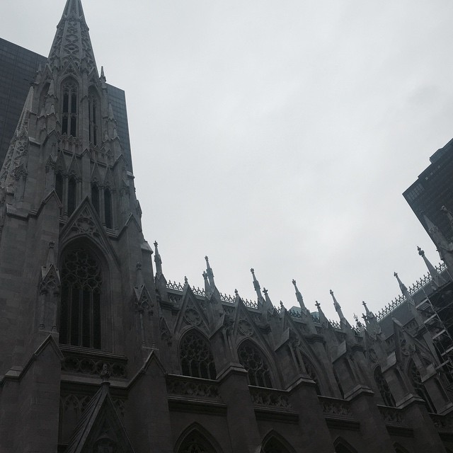 the view from below of a large cathedral like building
