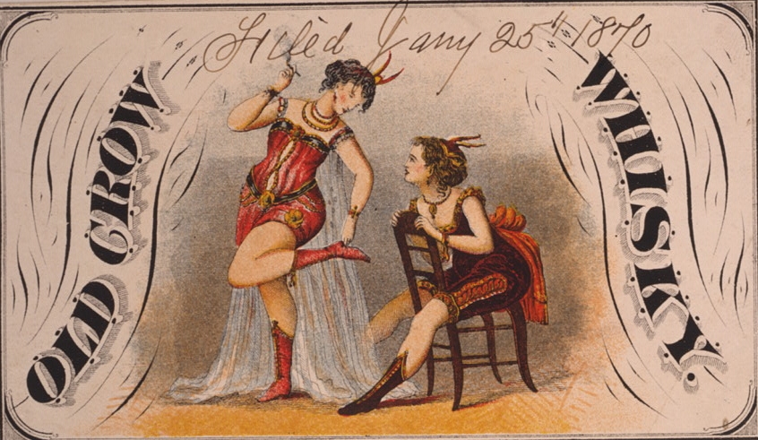 an old print showing the girl in red sitting on the chair