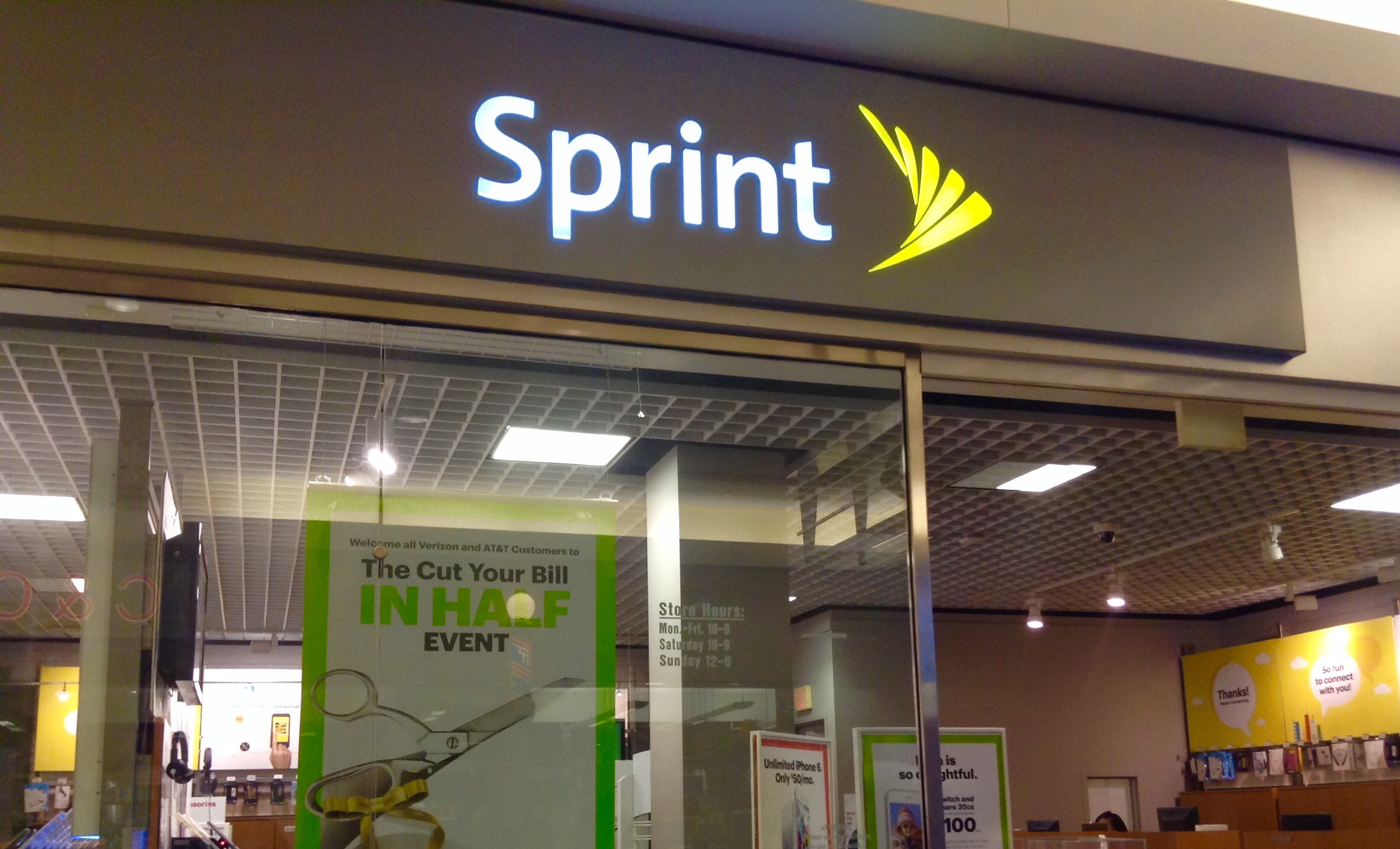 a sprint store window display in a bookstore