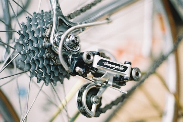a bicycle with gears and chain are seen