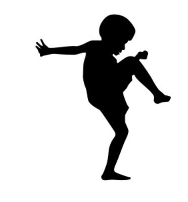 the silhouette of a boy in black on a white background