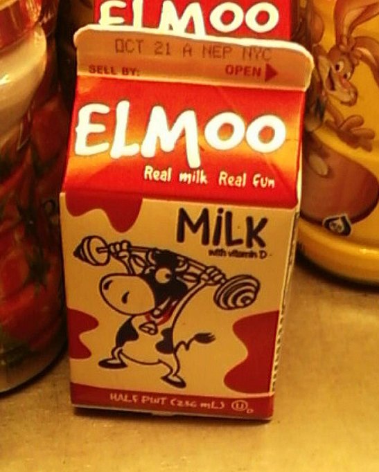 a package of ellimoo milk and some other items