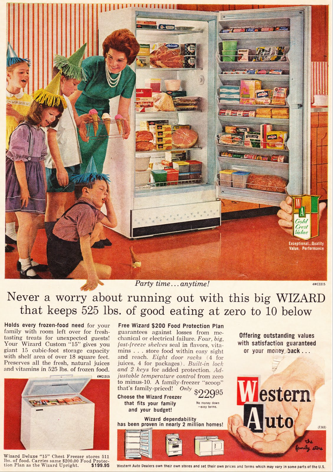 an advertit with people looking inside a refrigerator
