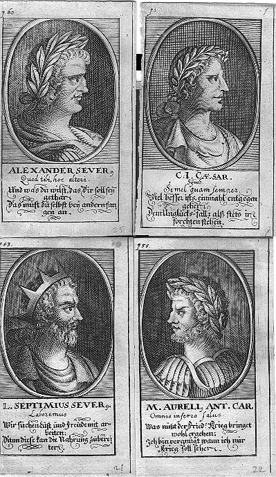 four black and white engraving images from the book of six portraits of king william ii