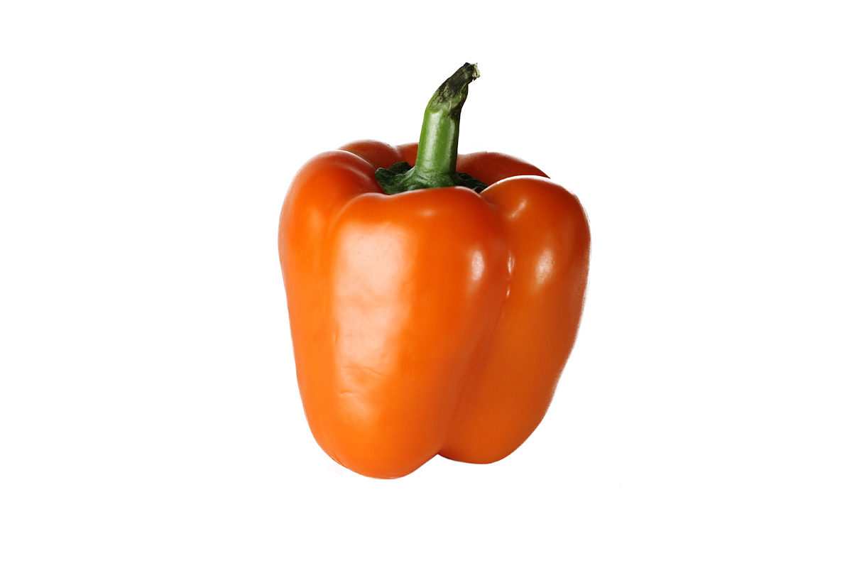 an orange bell pepper is shown with a white background