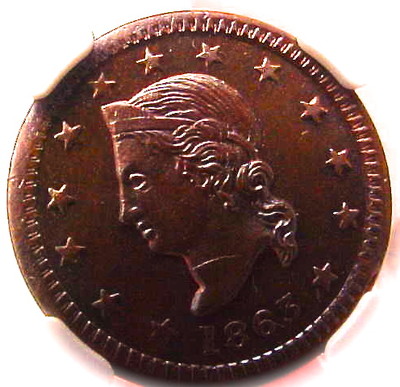 a brown quarter penny, with the head of a woman wearing a bandanna