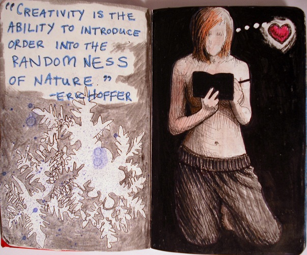 a book with the words creativity is the ability to intersecate from the random necessities of nature and her / or herself