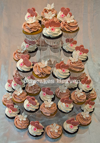 a cake with several cakes on it and cupcakes around it