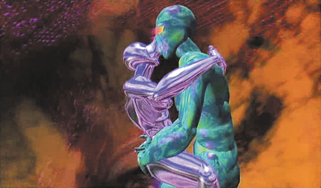 a digital picture of a body with blue and purple paint on it