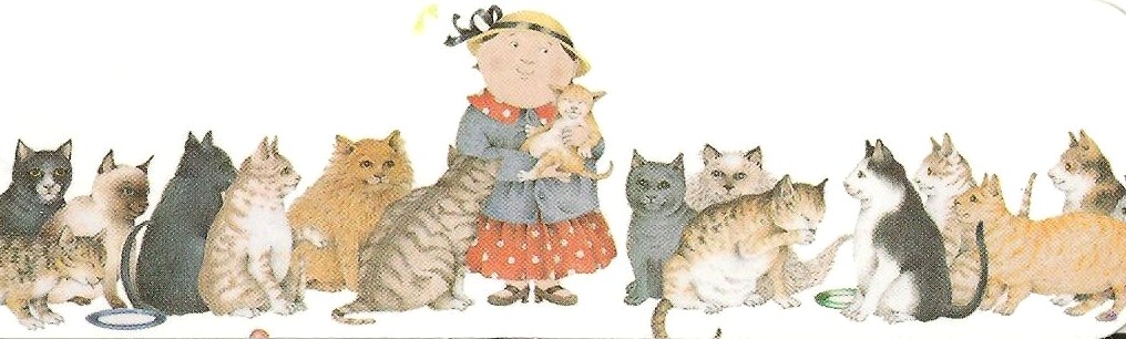 a drawing of a girl surrounded by cats