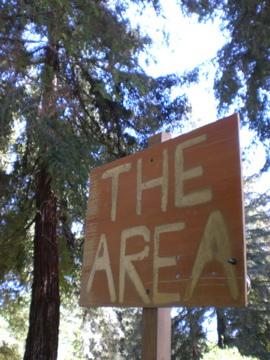 the street sign says the area at an angle