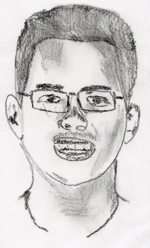 a young man wearing glasses is depicted in this sketch