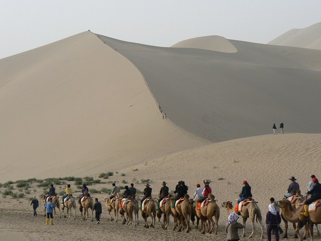 group of people riding on top of horses