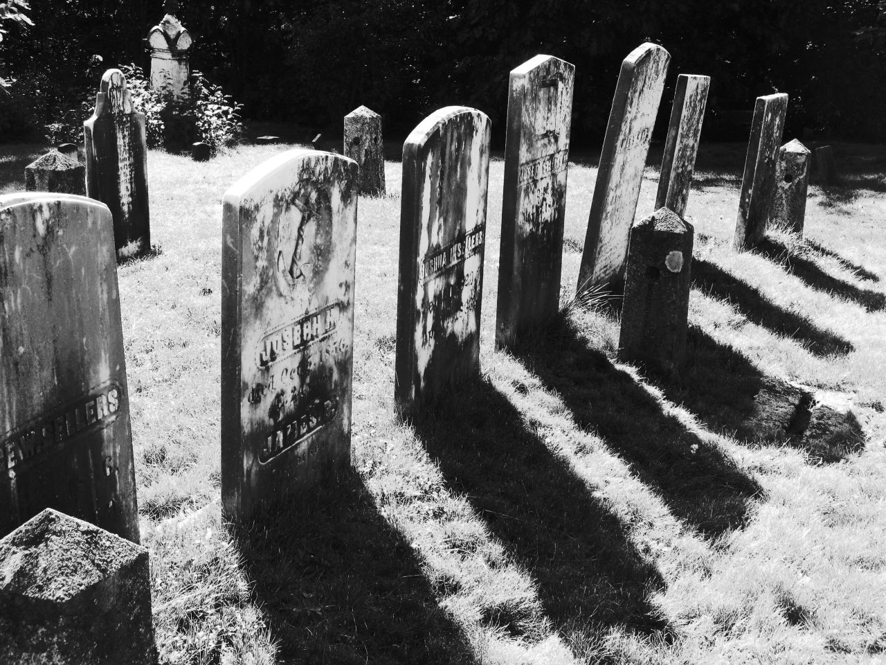 a black and white po of a grave yard