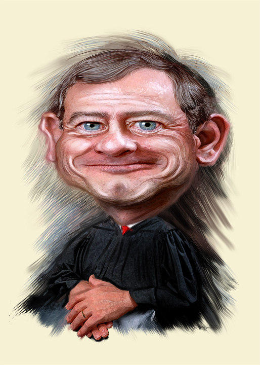 a caricature drawing of a judge smiling