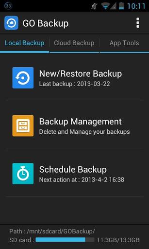 the backup app with the backup backup option in place